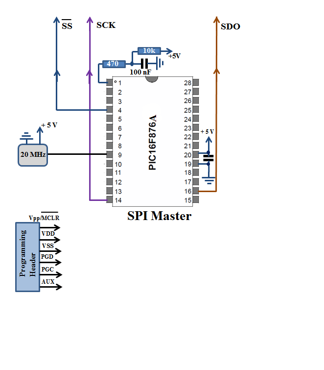 6 Digit Common Anode 7 Segment Display - SPI Master Schematic PIC16F876A