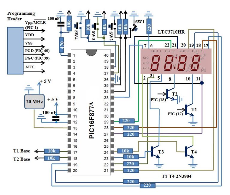 PIC16F877A Digital Clock Schematics – Microcontroller Based Projects