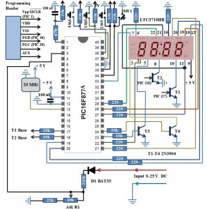 Simple Digital Voltmeter - PIC16F877A Schematic