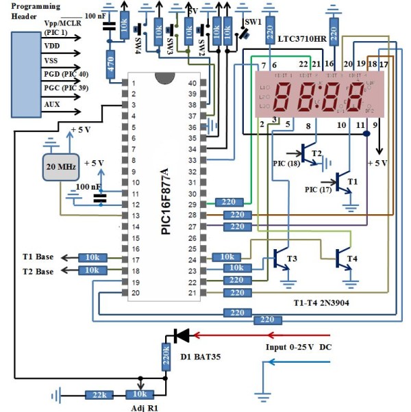 Simple Digital Voltmeter โ Microcontroller Based Projects Circuit Diagram