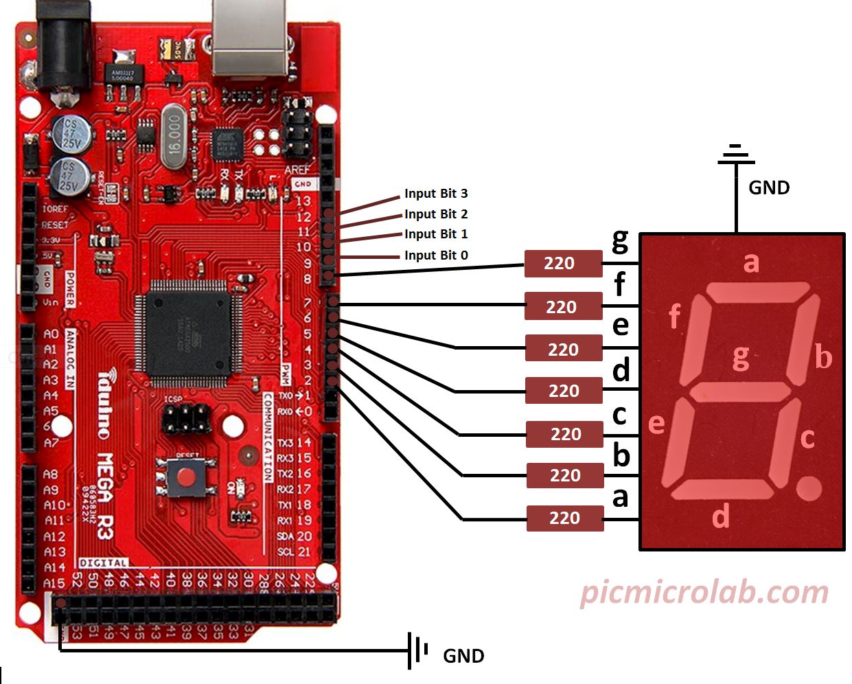 Binary to Hex 7-Segment Arduino Schematic