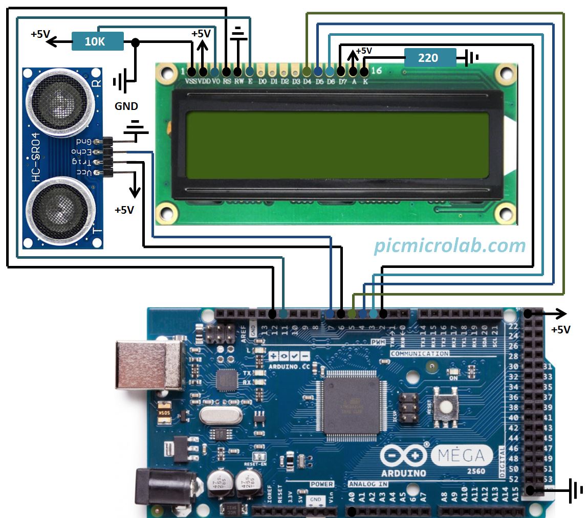 Arduino Ultrasonic Sensor HC-SR04 Schematic