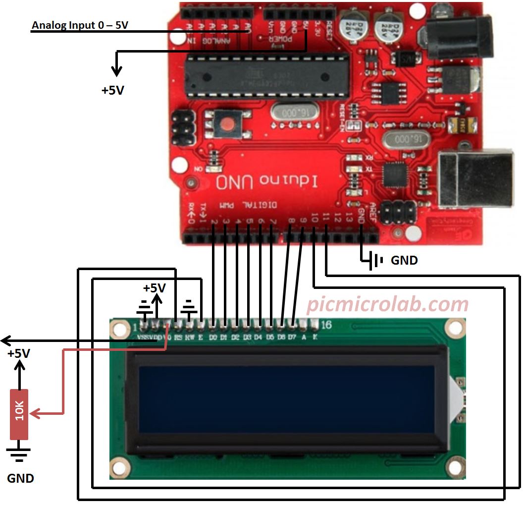 LCD Voltmeter based on Arduino Schematic