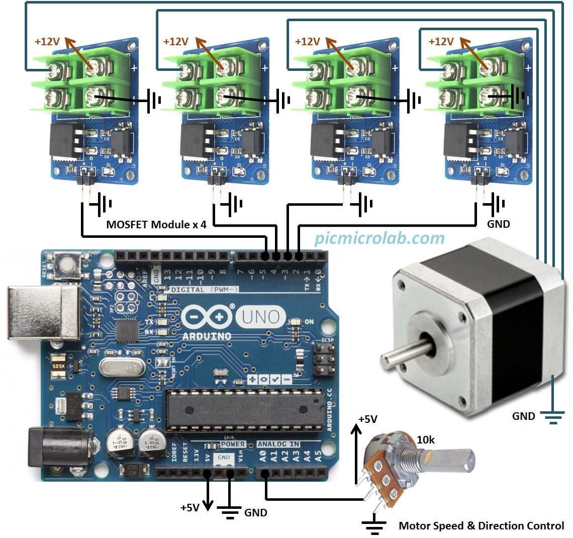 Stepper Motor Controller with Arduino Schematic