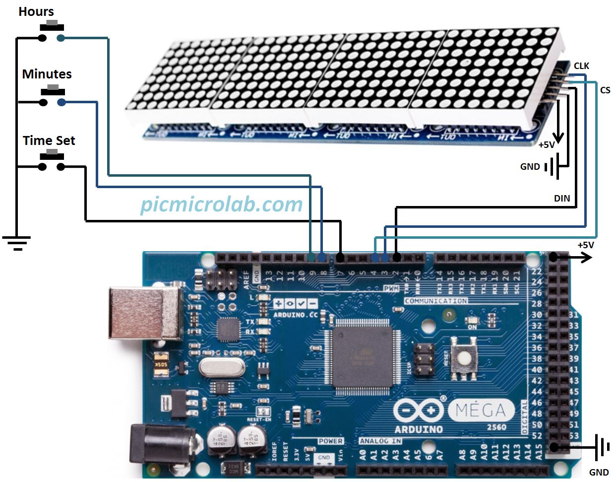 4-Digit LED Dot Matrix Clock Arduino Schematic