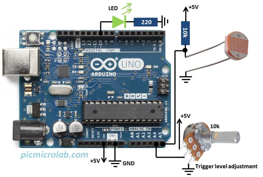switch case arduino light sensor