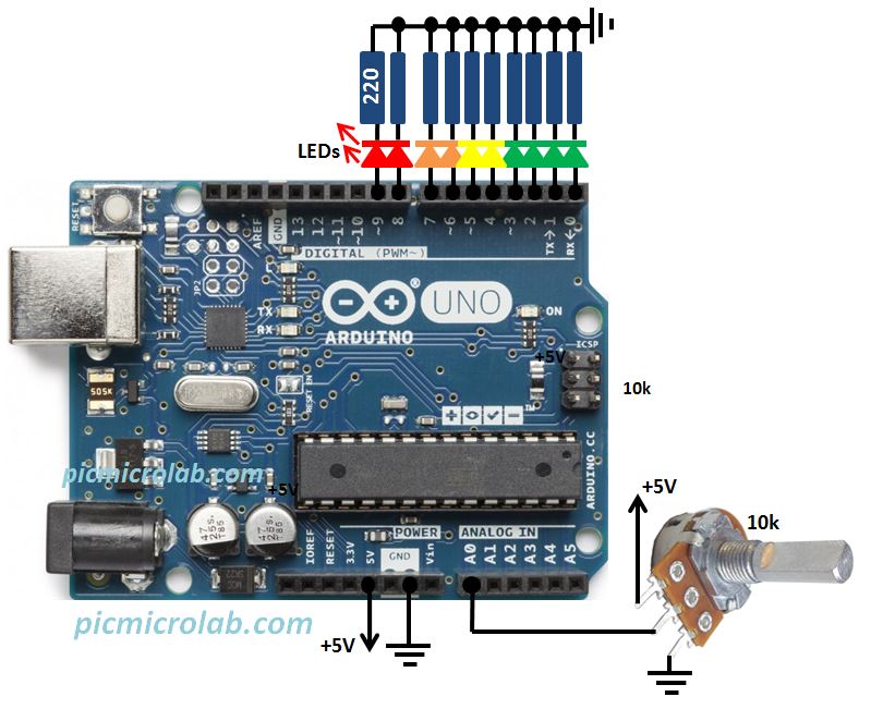 LED Battery Level Indicator Schematic Arduino