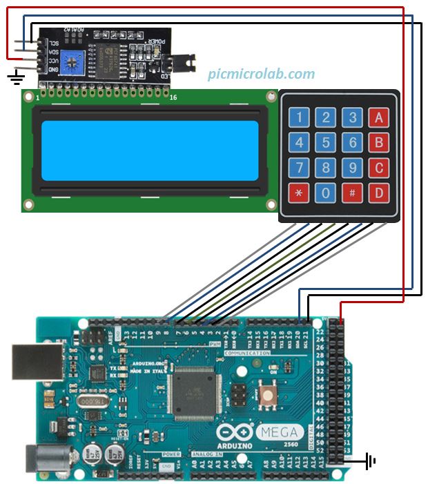 Arduino Base Converter with 4x4 Keypad and I2C LCD 20X4 Schematic