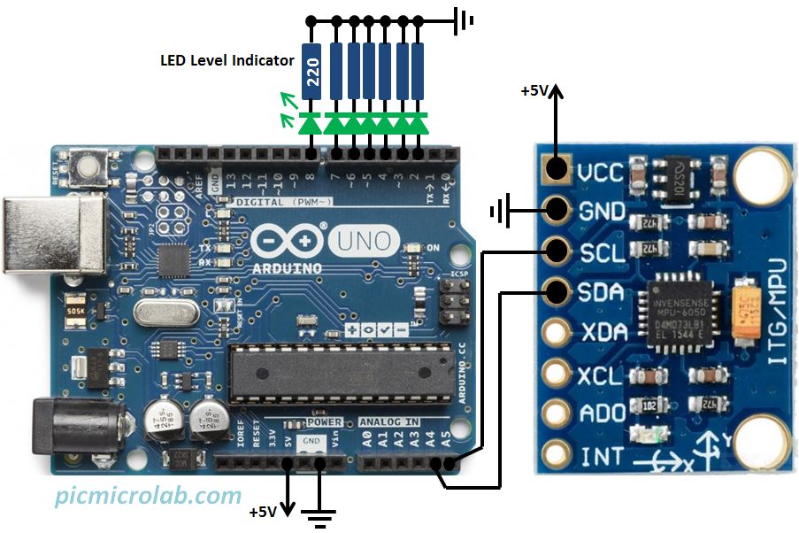 Arduino Digital Level MPU-6050 Schematic