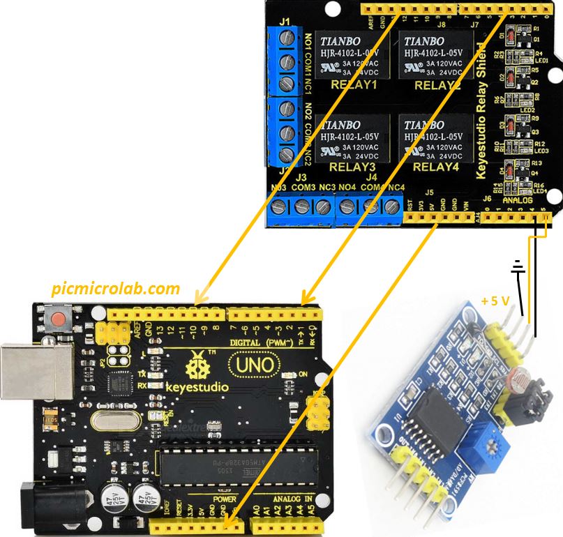 Arduino Photoresistor Relay Control with PCF8591 Module Schematic