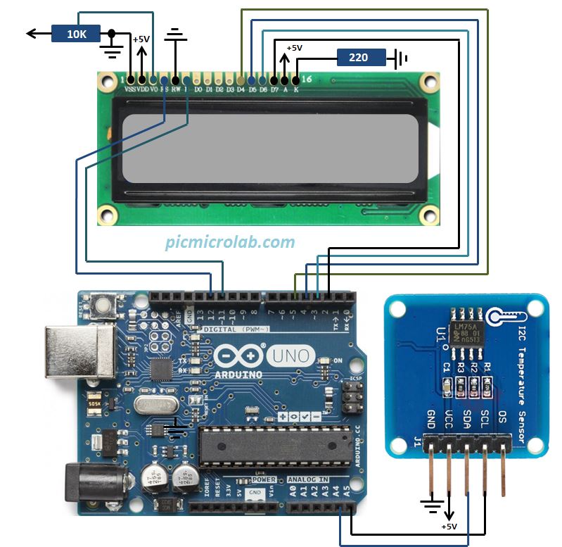 LM75A Digital Temperature Sensor Arduino Schematic