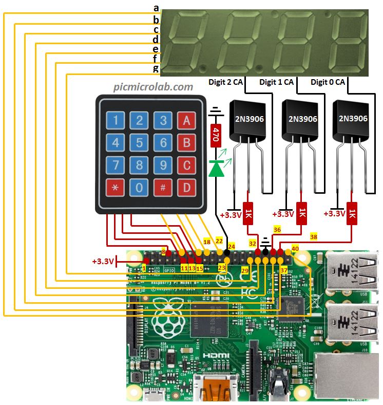 Raspberry Pi 3 Digit LED 7-Segment Countdown Timer Schematic