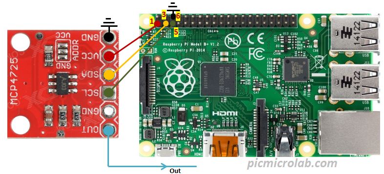 Generating Sine wave by MCP4725 DAC with Raspberry Pi Schematic