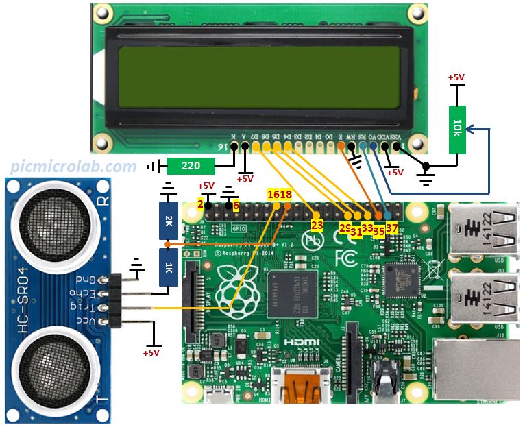HC-SR04 Ultrasonic Sensor with Raspberry Pi Schematic