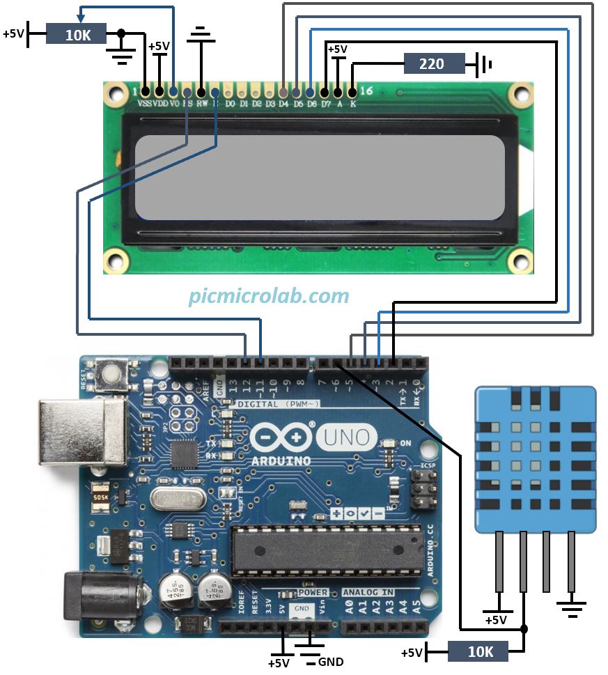 DHT11 Humidity and Temperature Sensor on Arduino with LCD